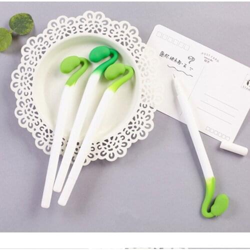 1PC Lovely Bean Sprouts Gel Pen 0.5mm Refill, Black Ink, Needle Tip, Fresh Soft Silicone Gel Pens Smooth Writing Signing Pens