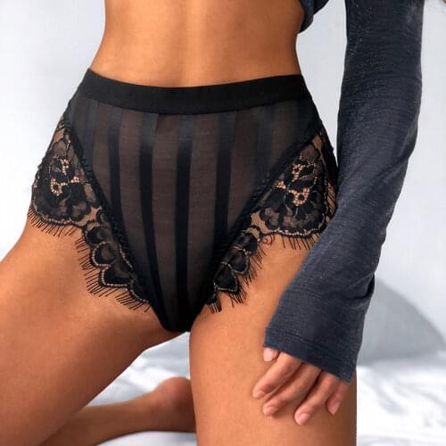 HOT Women Sexy Underwear High Waist Lace Briefs Breathable Floral Translucent Panties for Female Underpanty High Cut lingerie