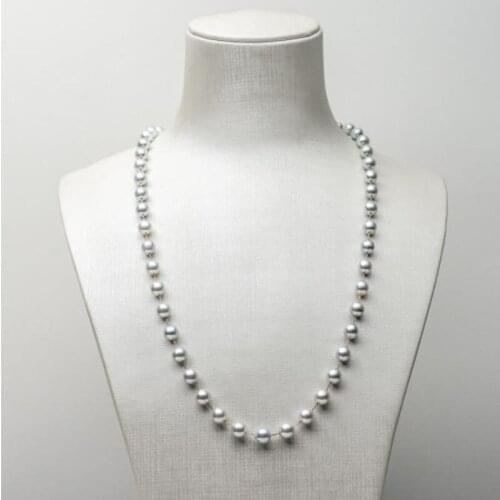 Silver Japanese Akoya Cultured Pearl Long Necklace 18k Rose Gold 19.1" 6.5-7mm