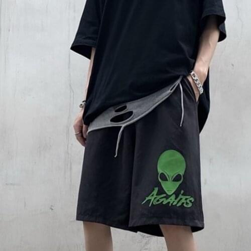 Harajuku Street Cartoon Pattern Letter Printing Fashion Shorts Female Summer Casual Natural Waist Wide-Leg Straight Shorts Y2k