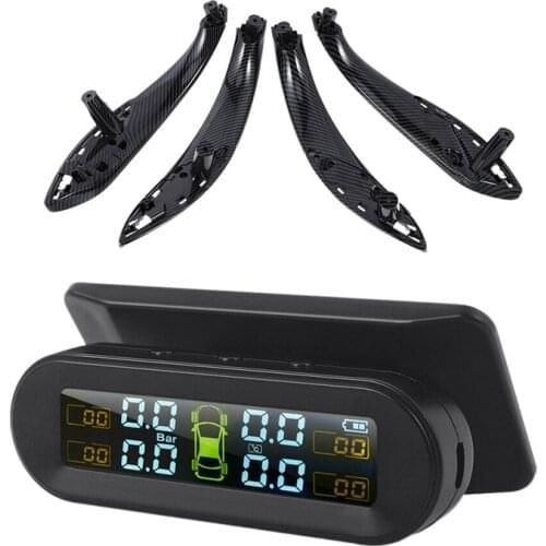 1 Set Solar Wireless USB TPMS Car Tire Pressure Monitor System & 1 Set Door Carbon Fiber Color Pull Handle Inside Trim