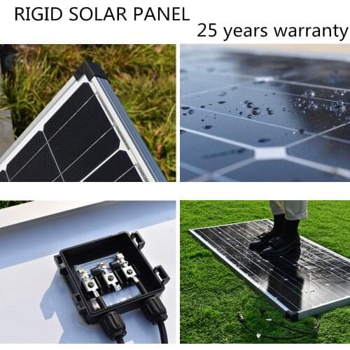 Solar Panel 100W 18V Rigid Glass Solar Panel Monocrystalline Cell 12V/24V Battery Charger Panneau Solaire RV Boat Home Roof