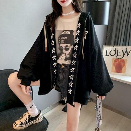 Womens Loose Harajuku Hoodie With Velvet/no Velvet Autumn Winter 2021 New Oversized Zipper Jacket Mid-length Top Couple Clothes