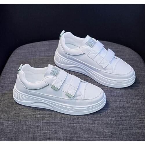 Platform Sneakers Women 2021 PU Leather Casual Shoe Velcro Fastened and Soft Sole Walking Shoe Ladies Trainer