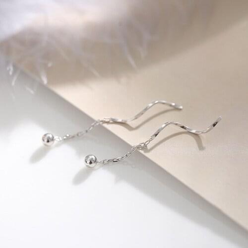 Drop Earrings Round Beads For Women Tassel Wave Long Line Simple Fashion Design Punk Female Luxury Jewelry Accessories BOYULIGE