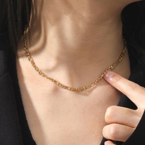 Skyrim Fashion Figaro Chain Necklace Women Stainless Steel Gold Color Choker Necklaces Party Jewelry Gift for Lover Friends