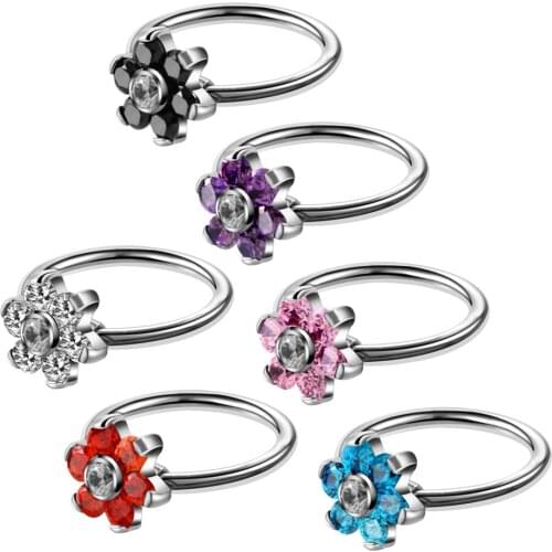 1Pc Nose Ring Hoop Septum Piercing Titanium Flower Cartilage Earrings Tragus Helix Piercing for Unisex Body Jewelry 16G