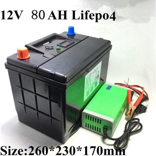 12V 80AH lifepo4 battery not 12v 80ah li ion BMS 4S camping backup power inverter RV boat inverter golf cart +10A Charger