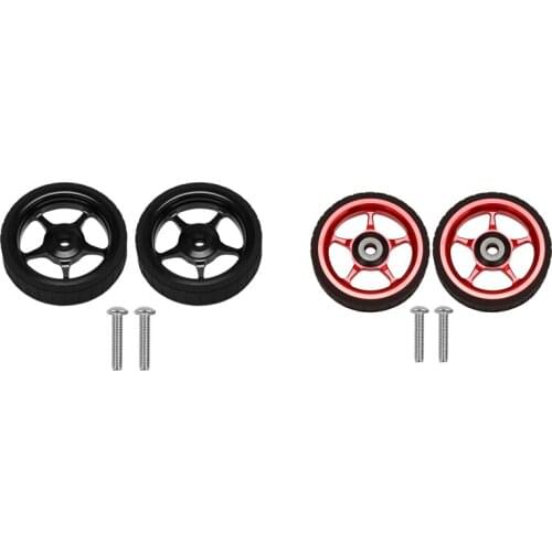 2 Pair Folding Bike Widen Easy Wheel For Brompton Easy Wheel Ultralight Push Wheels Cycling Parts,Black & Red