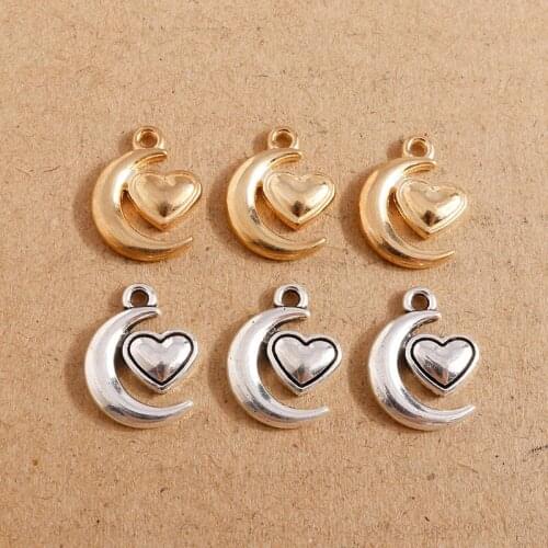 20pcs 14*17mm Antique Gold Silver Color Heart Moon Pendant Charms for Jewelry Making DIY Bracelets Accessories Supplier