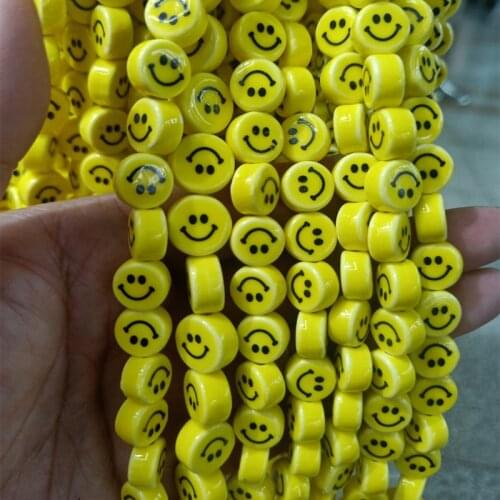 20pcs 8/10/12mm Yellow Smiling Face Ceramic Beads Vertical Hole Loose Spacer Ceramics Bead For Jewelry Making Bracelet Necklace