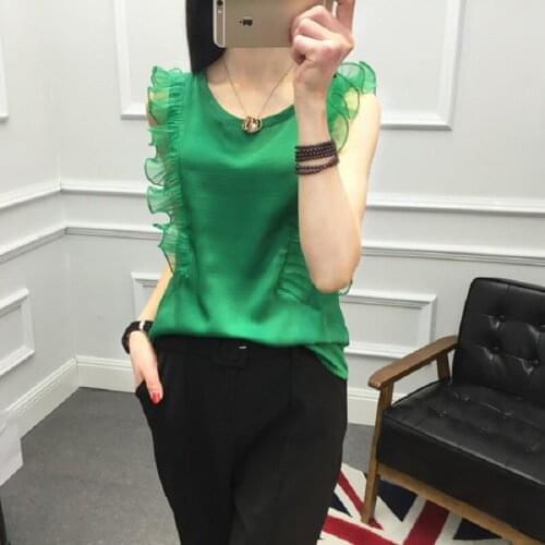 2019 Fashion Girl Solid Blouse Women Casual Chiffon Shirt Sleeveless Ruffle Sleeve Shirt Summer Tops Loose Female Top