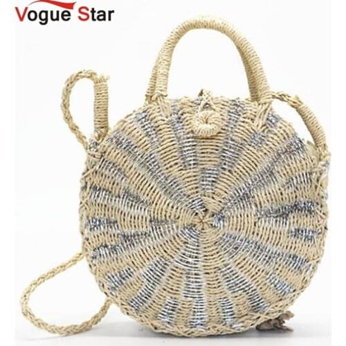 2020 Lady Fresh Handbag Vintage Handmade Rattan Woven Round Handbag Straw Bag Knitted Messenger Bags For Women L35