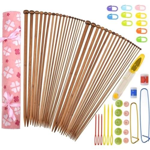 36Pcs Bamboo Knitting Needles Set 18 Sizes 2.0mm-10.0mm Sweater Knitting Needles Hooks Set Weave Sewing Accessories
