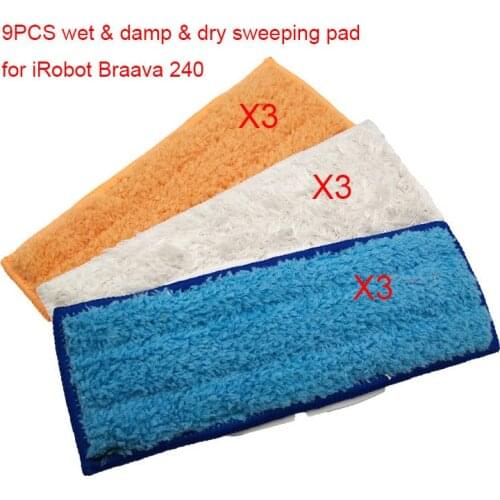 9pcs High Quality Microfiber Washable Cleaning Pad wet & damp & dry sweeping Pad mopping pads for iRobot Braava Jet 240 241