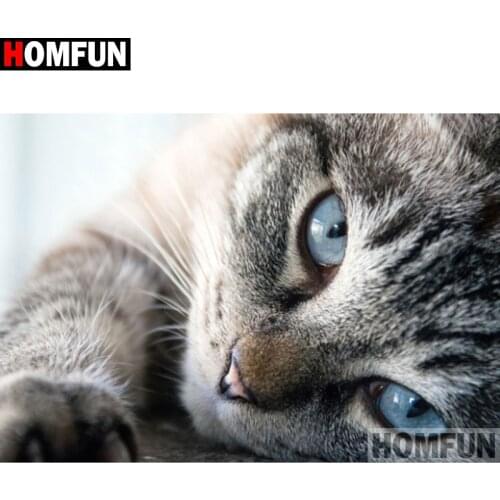 HOMFUN Full Square/Round Drill 5D DIY Diamond Painting "Animal cat" Embroidery Cross Stitch 3D Home Decor A27058
