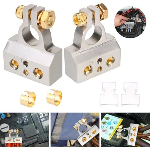 Car Battery Terminal Connectors 2Pcs 0/2/4/8/10 Gauge Car Modified Battery Head With 2 Clear Covers Shims Positive Negative
