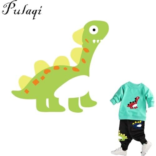 Pulaqi Large Cartoon Dinosaur Patches Iron On Transfers Animal Patch Heat Press Stickers Print for Children Clothes Accessory D