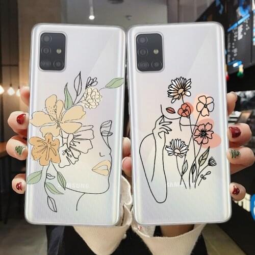 Abstract Art Line woman Fundas For Samsung A51 A71 A41 A21S A10 A20 A30 A40 A50 A70 A7 A6 A8 Plus 2018 Phone Case flower Cover