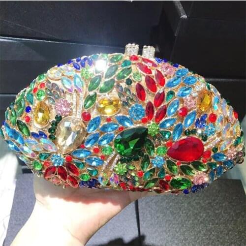 Designer 4 Colors Big Green/Red Rhinestone Phone Clutch Bag Fashion Women’s Diamond Evening Clutches Party Purse Small Handbags