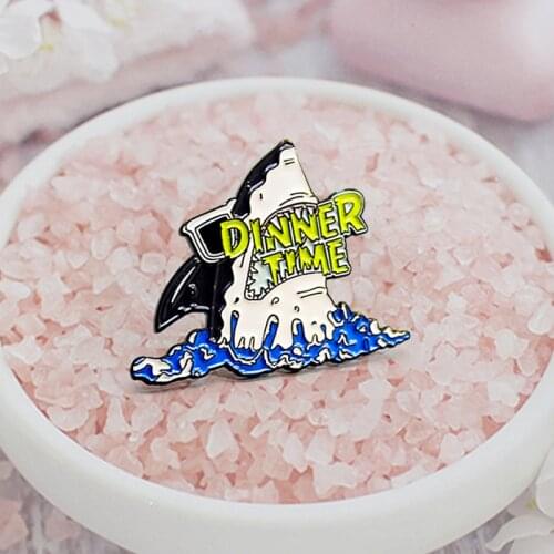 Shark Whale Enamel Pin DINNER TIME Shark in sunglasses Ocean fish Animal Brooches Bag Lapel Pin Badge Jewelry Gift for Friends