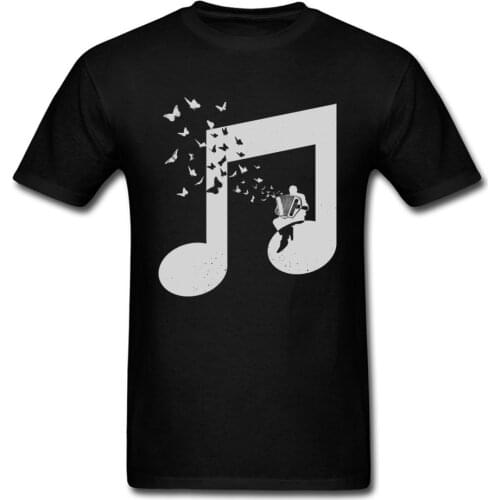 Accordion Butterfly T Shirts Men Beautiful Melody Flat Note Art Design College Music T-Shirt For Youth Man Team Club Tshirt
