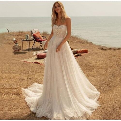 Hot Style Sweetheart Neck Lace Sequin Tulle A-line Wedding Dress Plus Size Sleeveless Zipper Back vestido de noiva 2020