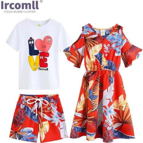 Ircomll Family Matching Outfits Mommy and Daughter Matching Clothes Floral Printed Dresses Men Boy T-Shirt with Pants Clothes s