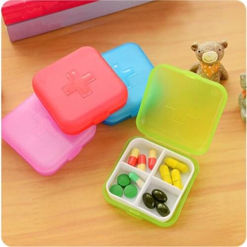 1Pcs Portable 4 Grids Pill Box Drug Tablet Medicine Storage Holder Splitter Case Storage Organizer Container Case