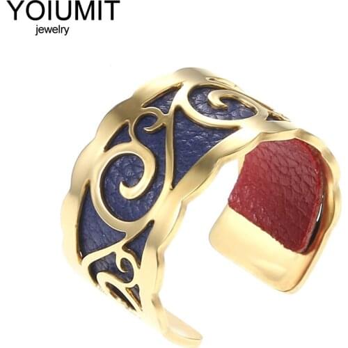 Cremo DIY Charm Bague Femme Acier Inoxydable Interchangeable Leather Rings For Women Birthday Gift Gold Goth Bague