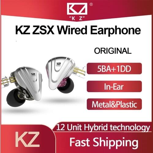 KZ ZSX Hybrid Technology Terminator In-Ear Headset 5BA+1DD Hybrid 12 Drivers HIFI Bass Earbuds Monitor Noise Cancelling Earphone