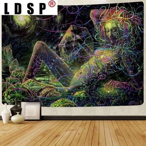 LDSP Tapestry Abstract Psychedelic Naked Girl Hippe Flower Art Wall Hanging Tapestries for Living Room Bedroom Dorm Home Decor