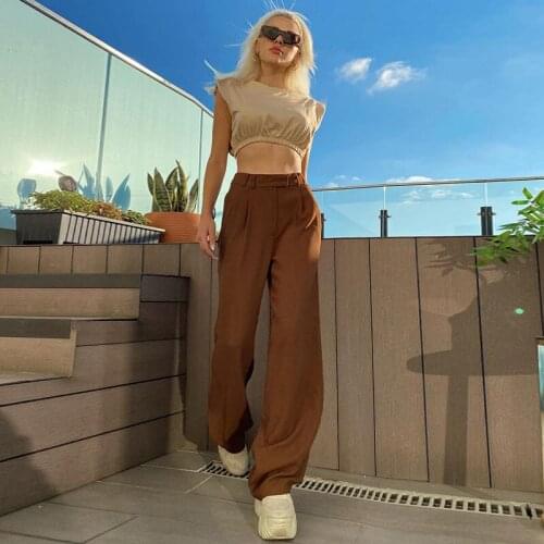 2021 Euro-America Style Summer New Womens Fashion Vintage Solid High Waisted Slim-fit DDrooping Sensation Straight Suit Pants
