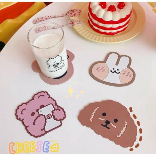 Cute Cartoon Bear Dog Table Placemat Waterproof Heat Insulation Non-Slip Bowl Pad Milk coffee Water Coasters Kitchen Tableware