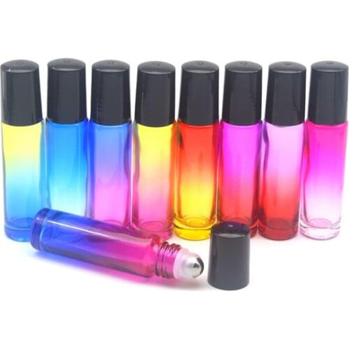 Refillable Gradient Colorful Roll On 10ml Glass Bottle Empty Fragrance Perfume Essential Oil 10cc Roller Bottle 5pcs