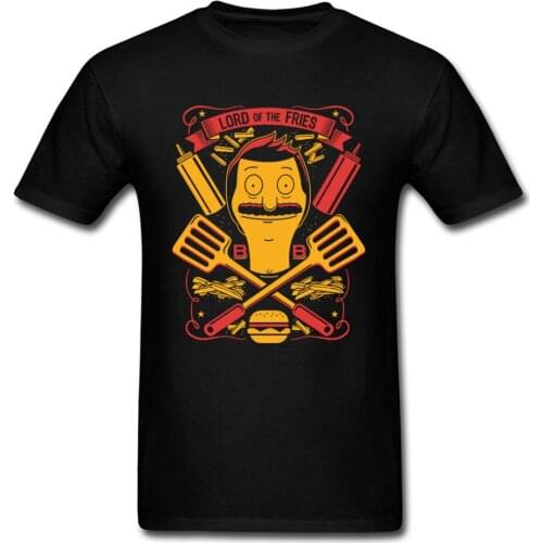 Lord Of The Fries Tshirt For Men Funny Designer Tops Burger Cook Clothing Summer Black T-shirt Hipster Cotton T Shirts
