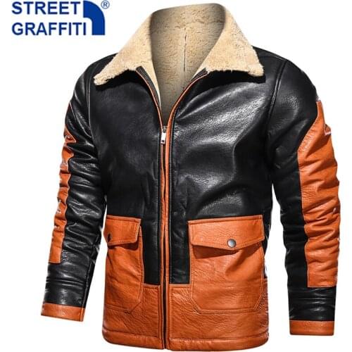 2021 Men Autumn Winter Thick Warm Fleece Motor Leather Jacket Coat Men New Casual Bomber Zipper Senior gentleman Leather Jackets