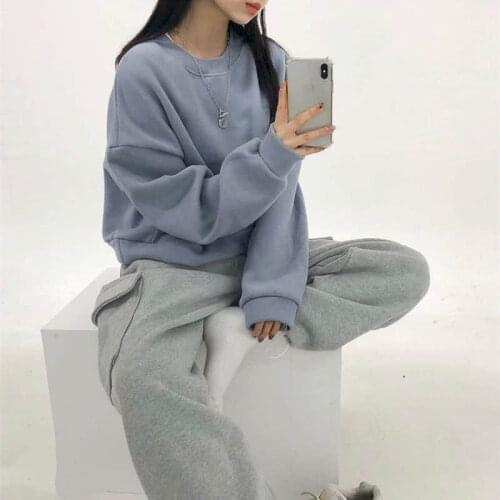 Men Womens winter suit Korean plus velvet thick sweatshirt women ins trend+casual loose high-waisted sweatpant trousers Casual