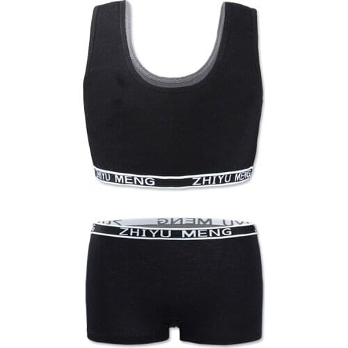 Bra Set for Student Puberty Vest Brassiere Bras and Solid Color for Girls 2019 Solid Color Children 8-14 Years Hipster 1 Set