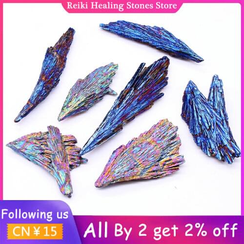 Black Tourmaline Peacock Feather Electroplated Crystal Healing Reiki Mineral Specimen Diy Jewelry Home Decoration Rainbow Stone