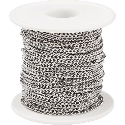 20m/roll 304 Stainless Steel Curb Chains Unwelded Twisted Chains Jewelry Necklace Bracelet Chains Link Accessories 4x3x0.8mm
