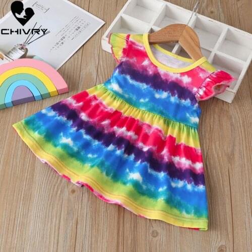 New 2020 Summer Dresses Baby Girls Colourful Print Short Sleeve O-neck A-line Sundress Summer Princess Dresses for Little Girls