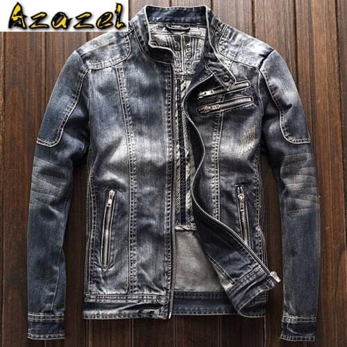 New Arrivals Automotive Mens Denim Jacket and Coats 3XL Outerwear Overcoat Biker Mens Jeans Coats Streetwear Vintage A195