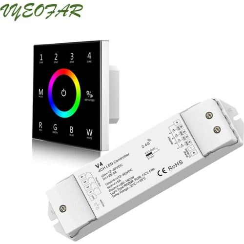 New Touch Panel Led RGBW Strip Controller 100V 240V 4 Zones 2.4GHz RF Remote 5A 4 Channel Wireless Receiver RGB String Tape Use