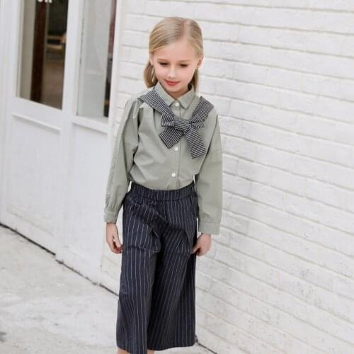 CANDYDOLL Girls autumn outfit pants broad leg pants in the child high waist stripe seven minutes pants Cotton trousers