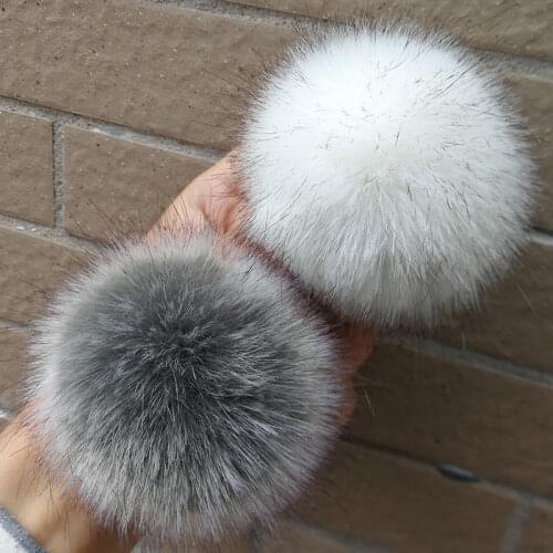 NianFox 1PC 7.5CM Beige with Black Tip Faux Mink Fur Ball Key Chains Key Rings Decorative Wool-ike Ball For Shoes Scarf Curtain