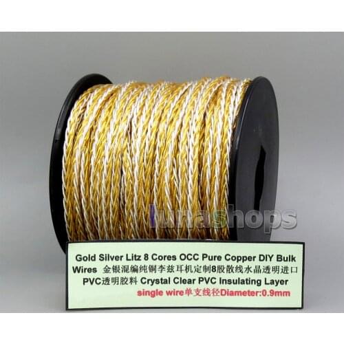 Pure Gold Silver Plated OCC Mixed 8 Cores Litz Bulk Wire For Custom DIY Shure Fostex QDC Earphone Headphone Cable LN006139
