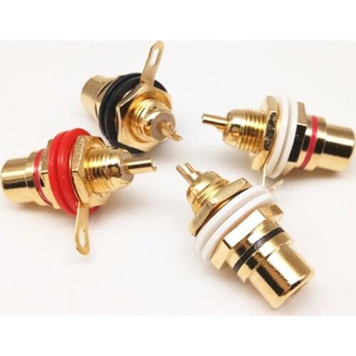 PURELINE 1pair Gold plated RCA Jack Connector Panel Mount Chassis Audio Socket Plug Bulkhead with NUT Solder CUP Wholesale 2pcs