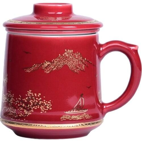 Hand Painted Silver Cup 999 Pure Silver Health Cup Ceramic Water Cup Silver Gilded Personal Office Tea Cup With Cover Filter