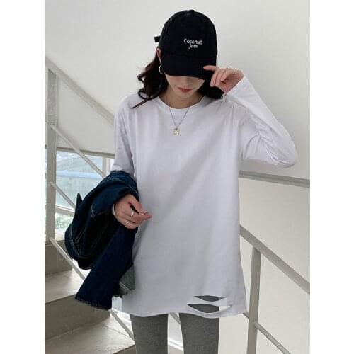 S-2XL Oversize White T Shirt Women Long Sleeve Womens Tops Spring O neck Tee Shirt Women Korean Style T-Shirt Cotton Tshirt